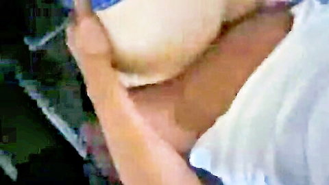 Amateur bus groping of Asian woman in white top, public fondling