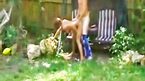 Sexy ex-girlfriend nude in outdoor doggy style sex, blue heels on grass