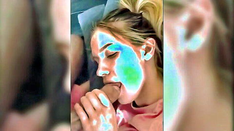 Blonde college girl sticks out tongue licking wet pussy lips held to her mouth