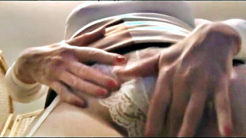 Wrinkled granny hands finger mature woman's exposed wet pussy in lace panties