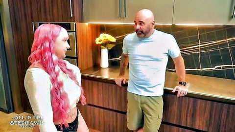Skylar Vox teasing stepdad in lingerie, pink hair and curvy figure