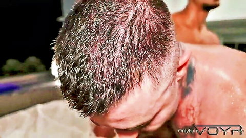 BlessedBoy in intense gay gangbang with muscular men, wet bodies