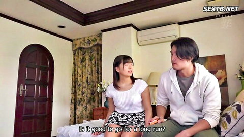 Akari Neo in white sweater and skirt chats with father-in-law on bed in JAV preview
