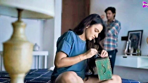 Yorgelis Carrillo as desi bhabhi in blue top, teasing suhagraat scene with man watching