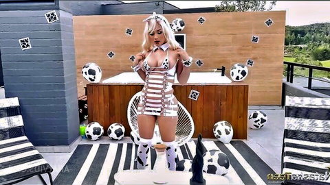 Natasha Teen in sexy cow harness and stockings posing provocatively