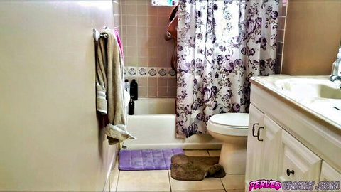 Stepsis in bathroom feeling her pussy, taboo family roleplay scene