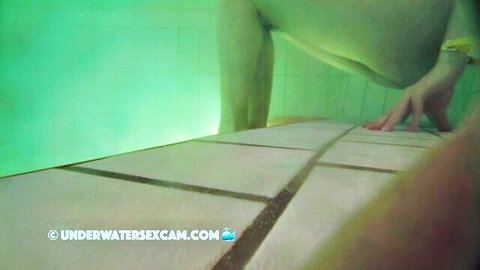 French teen 18+ masturbates with jet stream underwater in public pool