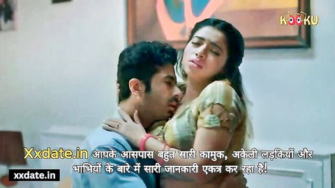 Beautiful Desi bhabhi in passionate embrace with lover, semi-transparent top