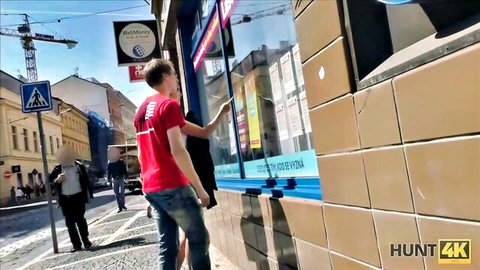 Stranger in red shirt points to rented apartment for paid slutty girl encounter - Hunt4K