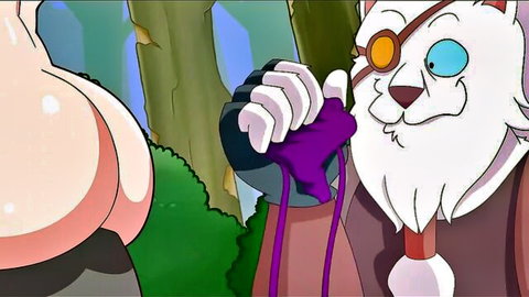 Animated furry pirate cat holding purple panties in front of big pink ass