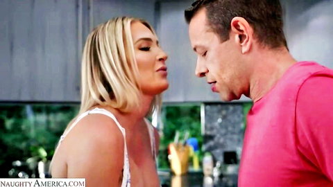 Blonde bombshell Andi Avalon in intimate kitchen tease with stud, Naughty America