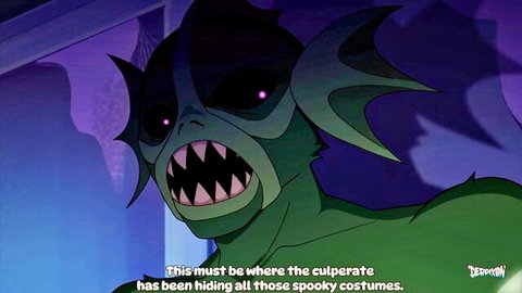 Green cartoon monster with fins and teeth in Scooby-Doo style parody thumbnail