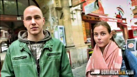 Amateur couple Israel and Cloe in urban street tease for car porn