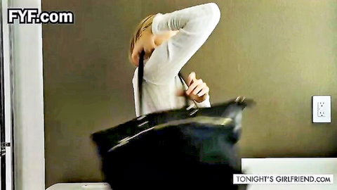 Anastasia Knight in white shirt holding black handbag, teasing stepdaughter fantasy