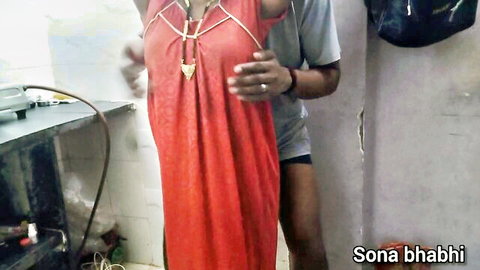 Sona Bhabhi in red dress fondled by neighbor in steamy POV tease