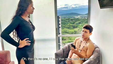 Sofiayriky stepsis in black lace top confronts shirtless stepbro