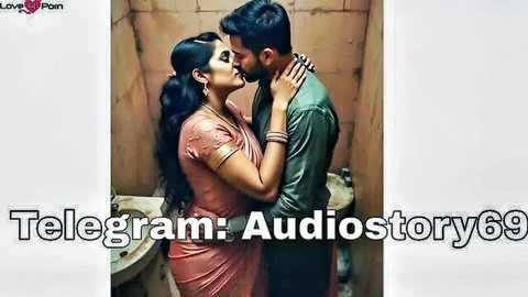 Hot Indian wife in pink saree passionately kissed on neck by husband in bathroom