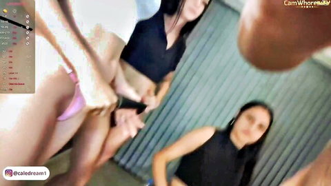 Calehot98 in steamy MFFF group sex with friends exposing pink panties