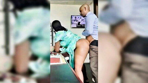 Ebony married woman in green dress bent over for doggy style