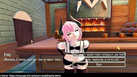 Pink-haired succubus Fury in black lingerie, teasing pose
