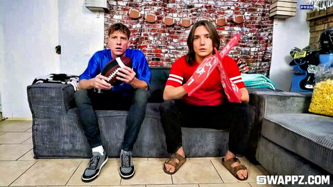 Katie Kush and Aria Banks in Super Swap LIX with stepbrothers in football jerseys