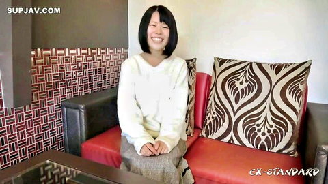 Innocent Japanese beauty Airi-chan smiling in white sweater and skirt