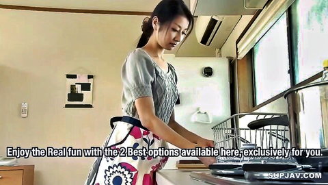 Sawa Megumi as cheating wife in kitchen apron, uncensored JAV thumbnail
