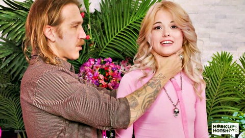 Nicole Nichols choked by partner in pink top, HookupHotshot scene
