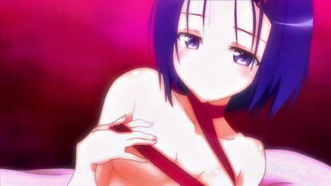 To Love-Ru Darkness hentai fanservice: busty blonde catgirl exposed, groped by claws with shocked boy