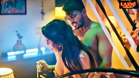 Indian hunk fucks curvy desi babe's pussy doggy style gripping bed frame