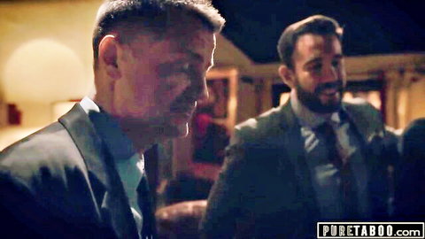 Two suited businessmen in tense discussion, Pure Taboo humiliation scene