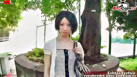 Skinny Chinese teen with tiny boobs in outdoor anal casting audition