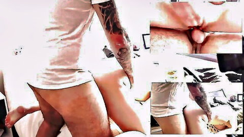 Curvy brunette wakes tattooed guy with blowjob, explicit oral action