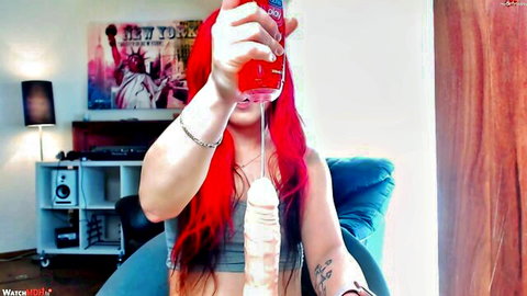 JennyStyle redhead in dirty JOI with dildo cum play and soda