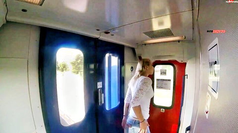 HannaSecret blonde in white lace top and jeans on public train ride