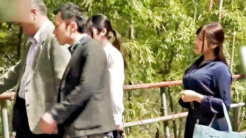 Asian group in park on holiday, father-in-law incest theme setup