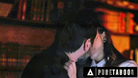 Penelope Kay kisses seductive priest in Pure Taboo library scene