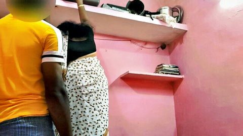 Indian stepmom in dotted saree intimately embraced by stepson homemade scene