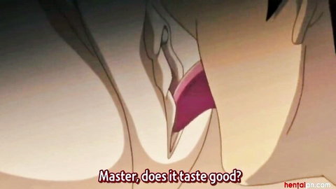 Hentai girl slurps master's thick cock in her mouth asking 'does it taste good?'