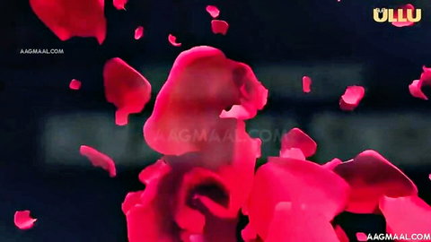 Pink rose petals cascading sensually in slow motion on black background