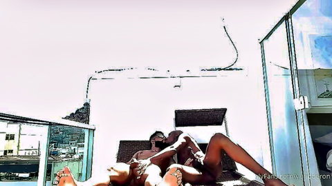 YurioBeron bareback interracial couple sex on balcony lounge