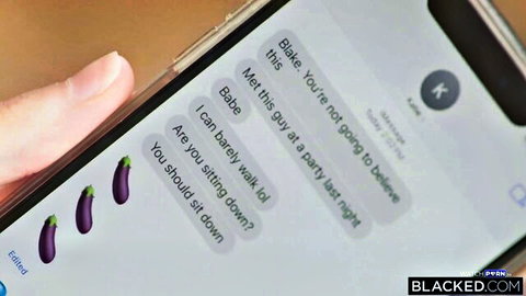 Blake Blossom naughty sexting with eggplant emojis in Blacked teaser