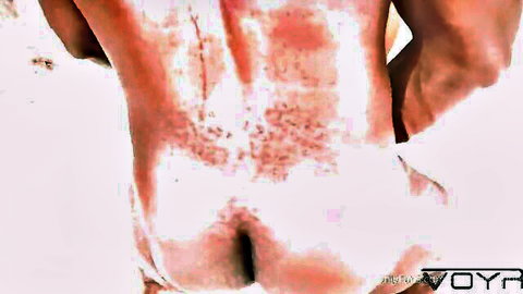 Damein Grey's muscular back and exposed ass covered in cum with Grande Simoes