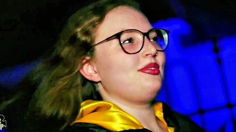 Mia Dior as Gibby Potter in seductive Hogwarts robe cosplay