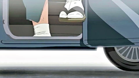 Hentai girl sexy legs in white socks and sandals stepping out of car