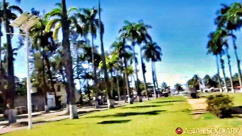 Clotilde's bouncing black boobs and tight fat ass in sunny palm park