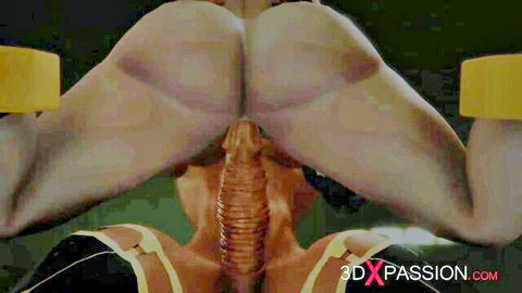 Busty futa android with huge dick penetrates muscle girl's ass from behind
