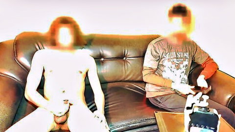 Blurry amateur clip of nude man masturbating in front of step-brother while gaming