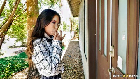 Asian accountant in glasses and blazer peeks at door in Brazzers scene