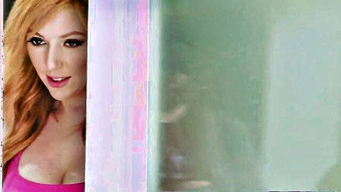 Dee Williams peeking seductively in pink top, showing big cleavage MILF tease